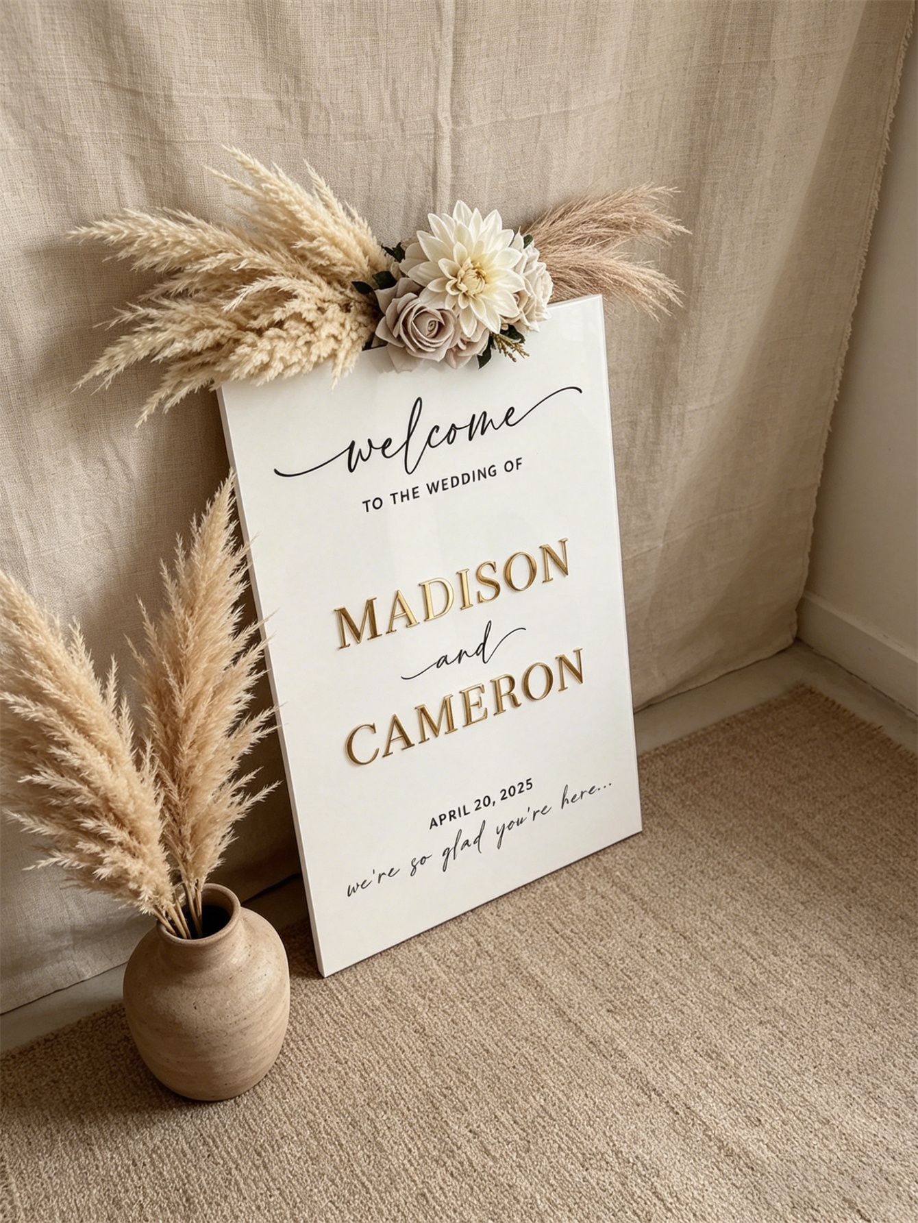 Minimalist Vertical Acrylic Wedding Entrance Board